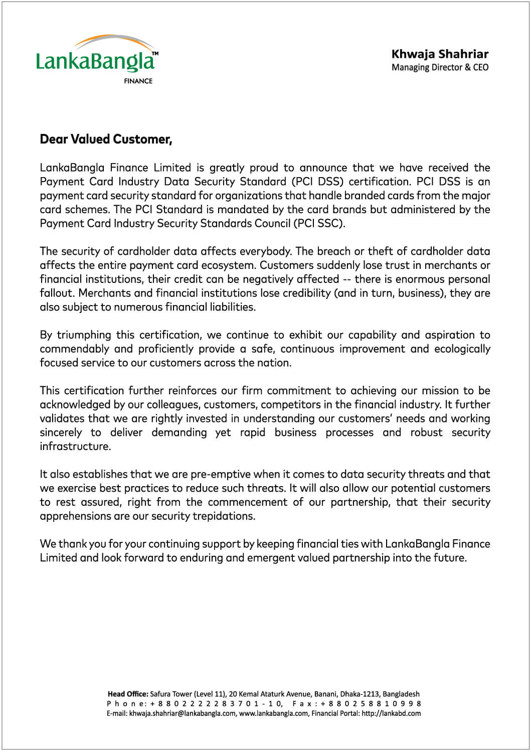 Letter From Managing Director