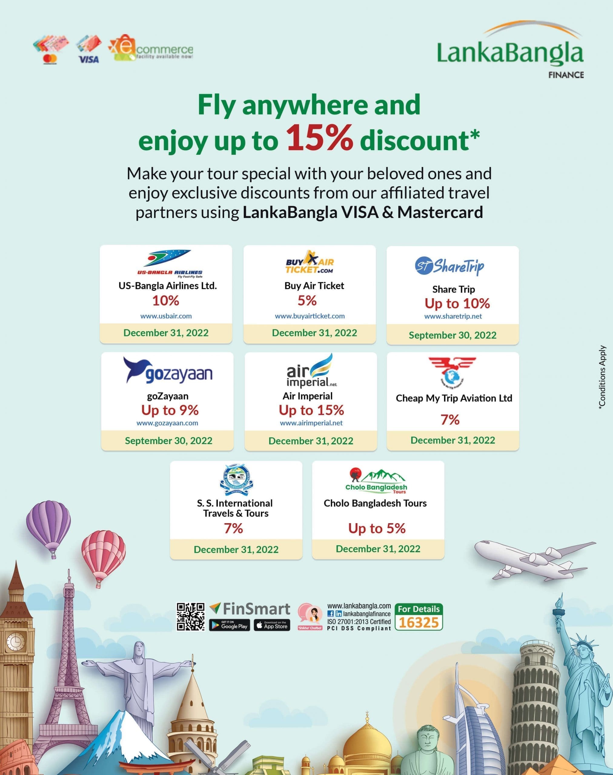Fly anywhere and enjoy up to 15% discount